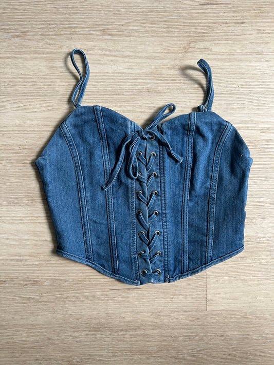 Call The Shots Denim Lace Corset Top