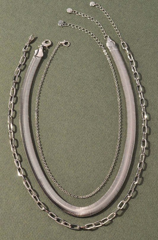 Parker 3 Tier Layer Necklace (silver)