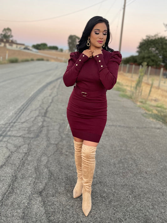 Aster Puff Sleeve Sweater Dress