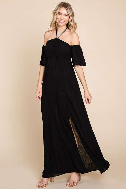 Butterfly Sleeve Plus Maxi Solid Dress (+ Plus Size)