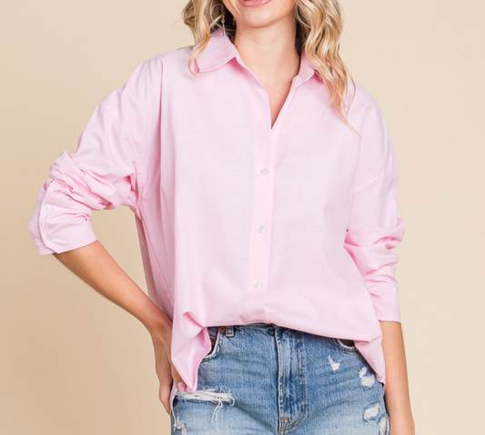 I Totally Dig You Oversized V neck Collared Long Sleeve Oxford Shirt