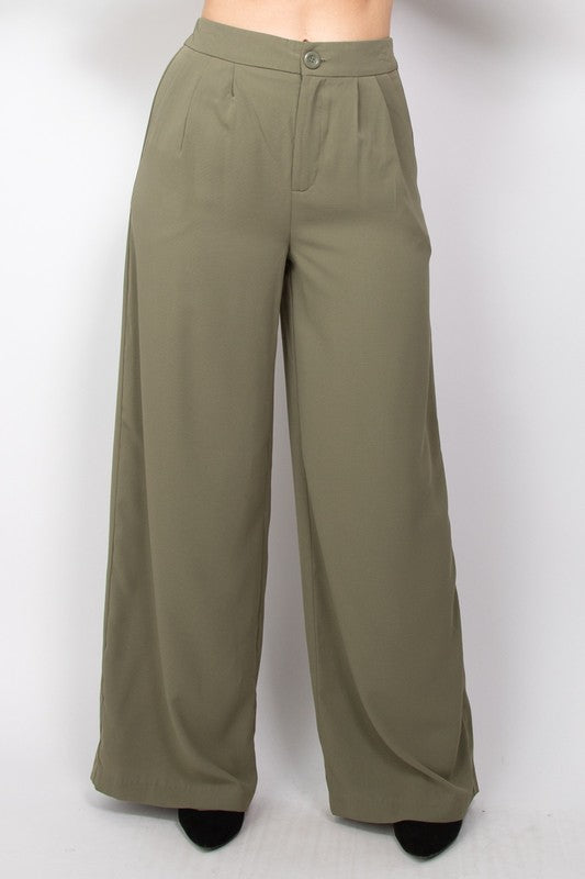 On the Clock High-Rise Pleated Button Palazzo Pants