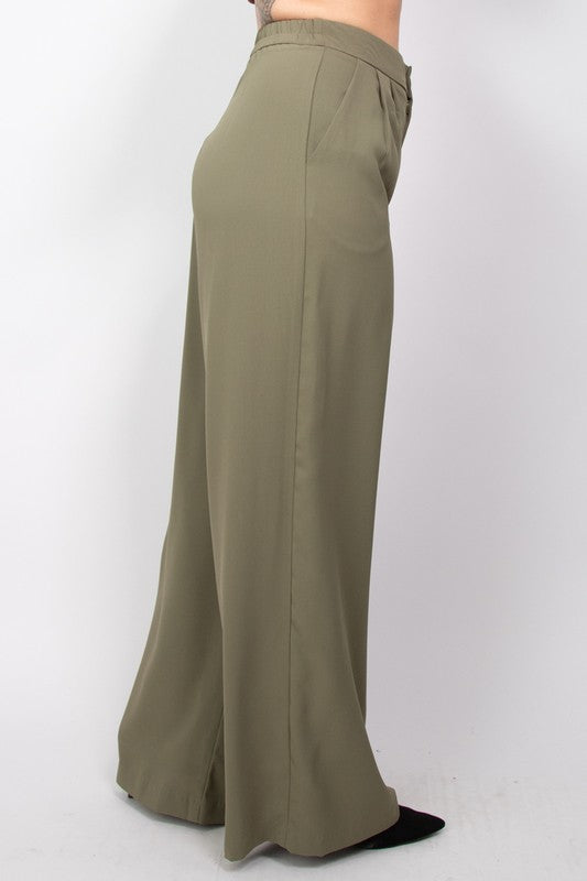 On the Clock High-Rise Pleated Button Palazzo Pants