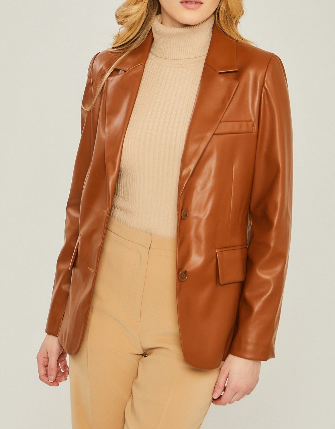 Taking Charge Solid Faux Leather Blazer