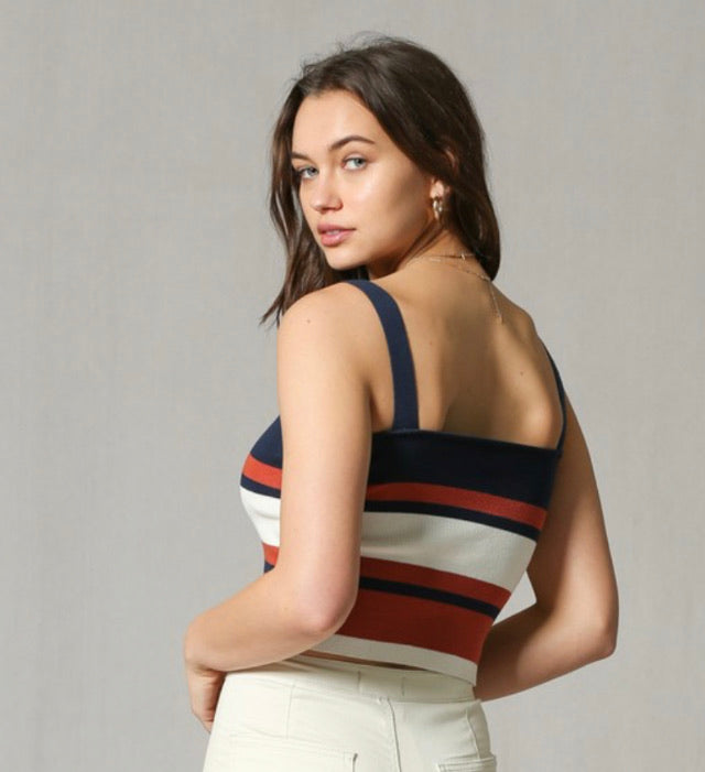 Sculpted Square Neck Striped Knit Tank