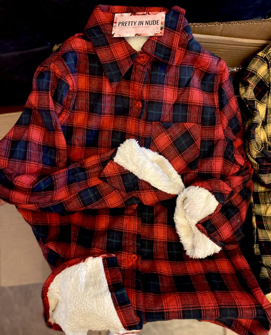 Scottish Plaid Flannel Top with Sherpa Lined (red/navy)